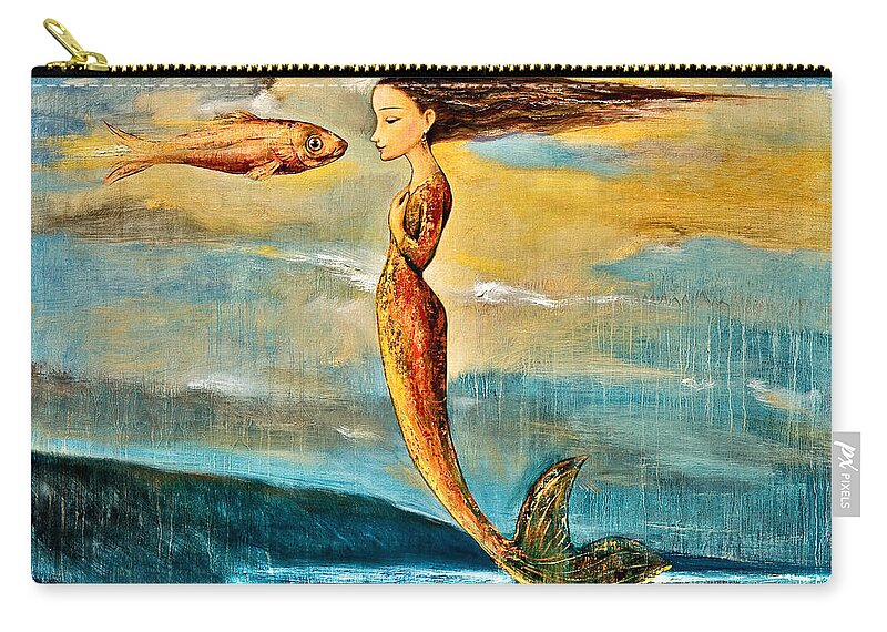 Mermaid Art Zip Pouch featuring the painting Mystic Mermaid III by Shijun Munns