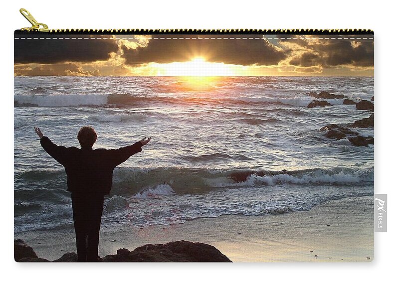 Sunset Zip Pouch featuring the photograph Namaste the Day by Bev Conover