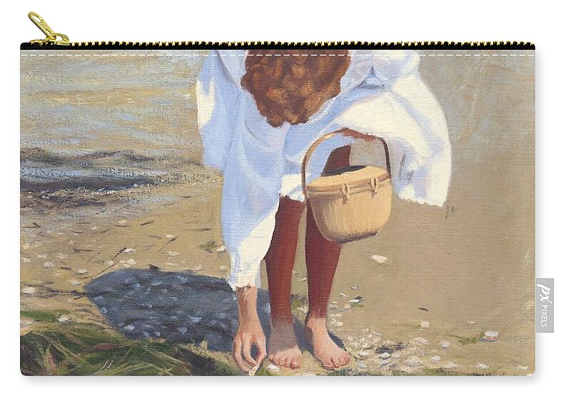 Nantucket Shell Picker Zip Pouch featuring the painting Nantucket Shell Picker by Candace Lovely