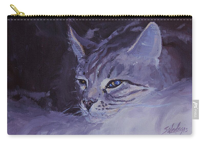 Cat Zip Pouch featuring the painting Nap Time by Sheila Wedegis