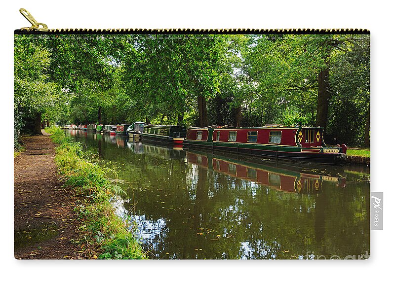 English Canal Zip Pouch featuring the photograph Narrowboats moored on the Wey Navigation in Surrey by Louise Heusinkveld