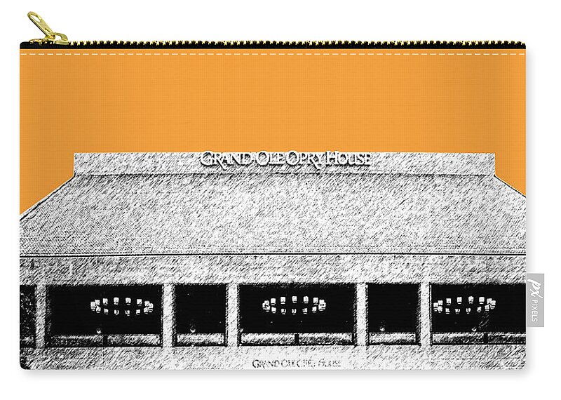 Architecture Carry-all Pouch featuring the digital art Nashville Skyline Grand Ole Opry - Orange by DB Artist