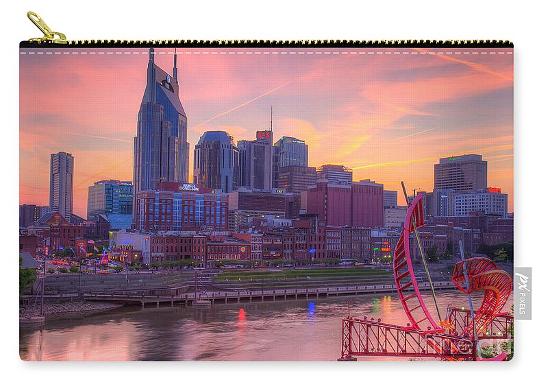 Buildings Zip Pouch featuring the photograph Nashville Sunset by Sue Karski