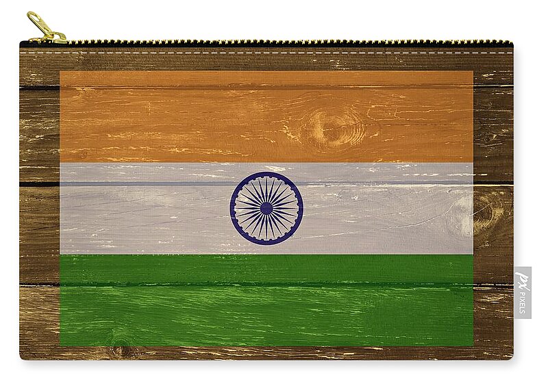 India Zip Pouch featuring the digital art India National flag on Wood by Movie Poster Prints