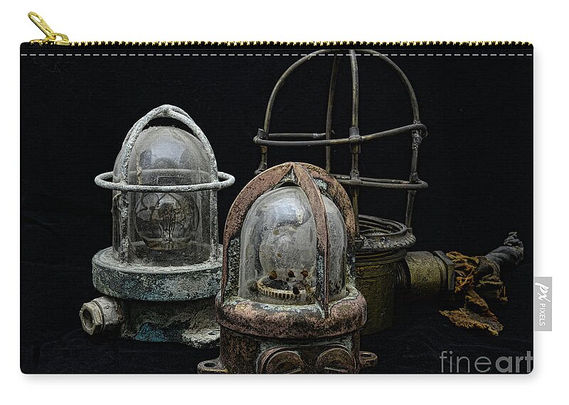 Bulkhead Light Zip Pouch featuring the photograph Natuical - Vintage Ship Deck Lights by Paul Ward