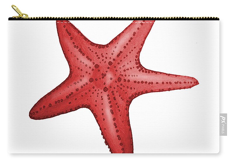 Red Zip Pouch featuring the digital art Nautical Red Starfish by Michelle Eshleman
