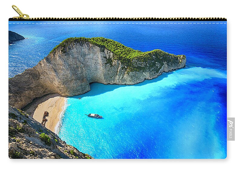 Greece Zip Pouch featuring the photograph Navagio Beach Shipwreck Beach by Rusm