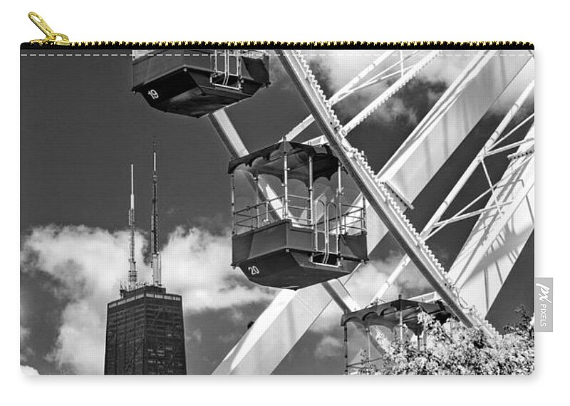 Chicago Zip Pouch featuring the photograph Navy Pier Ferris Wheel Black and White by Christopher Arndt
