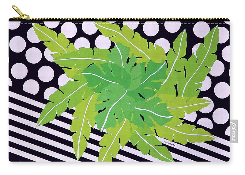 Botanical Impression In Greens And Black Zip Pouch featuring the painting Negative Green by Thomas Gronowski