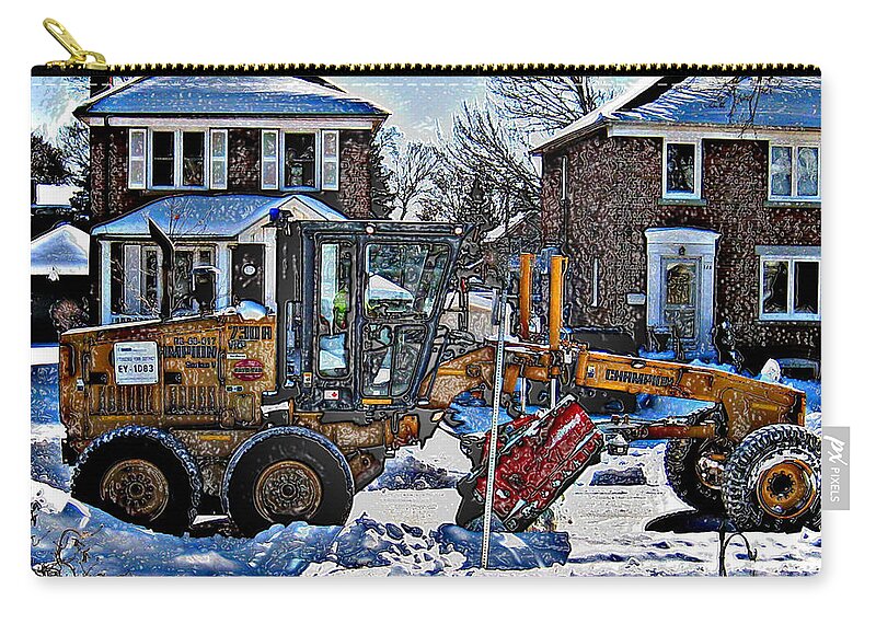 Snow Zip Pouch featuring the photograph Neighbourhood Snowplough by Nina Silver
