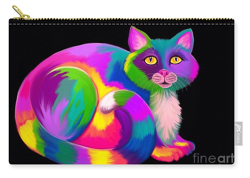 Colorful Cat Artwork Zip Pouch featuring the painting Neon Bright Cat by Nick Gustafson