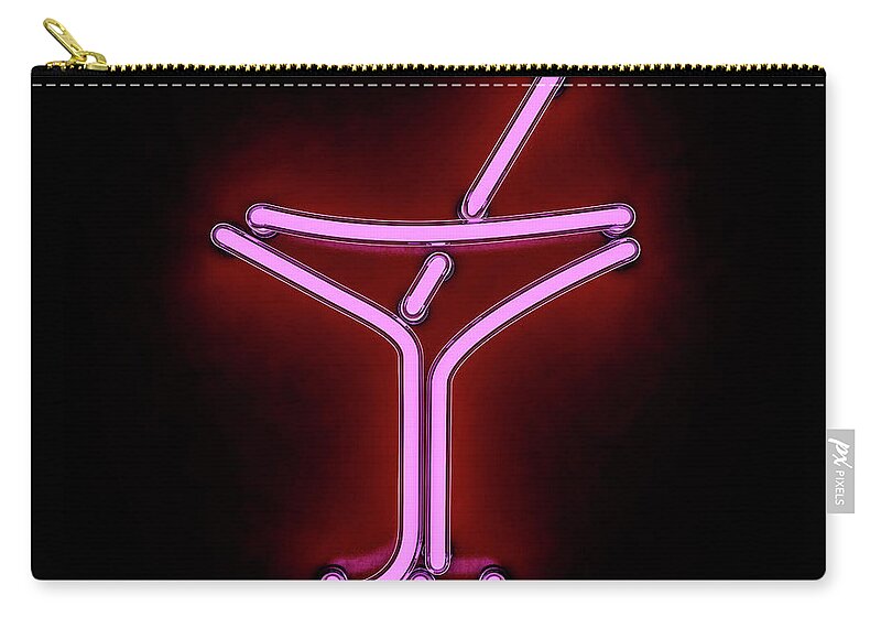 Empty Zip Pouch featuring the photograph Neon Cocktail City Sign Signboard. 3d by Polesnoy