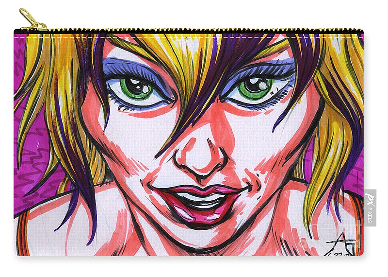 Women Zip Pouch featuring the drawing Neon Nymph by John Ashton Golden