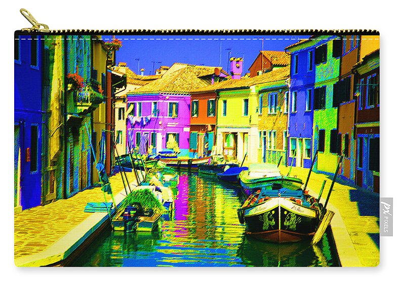 Burano Zip Pouch featuring the digital art Neptune's Canal by Donna Corless