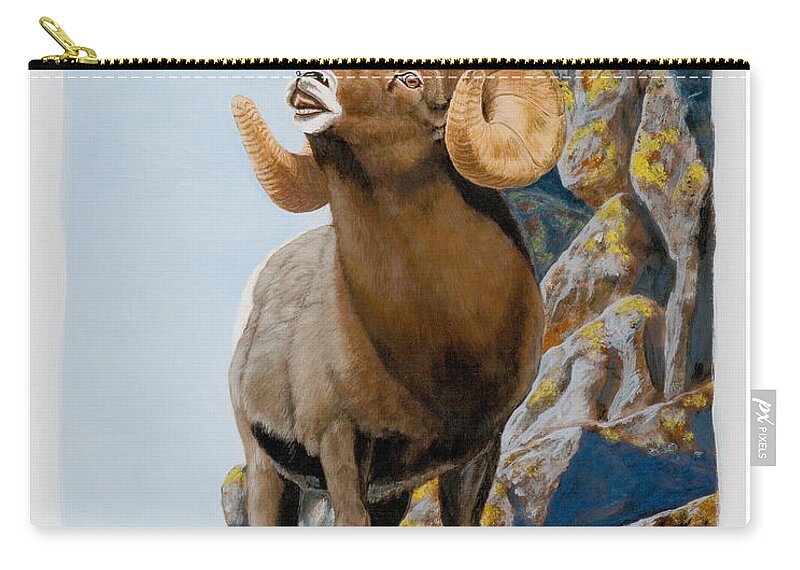 Nevada Zip Pouch featuring the painting Nevada Rocky Mountain Bighorn by Darcy Tate
