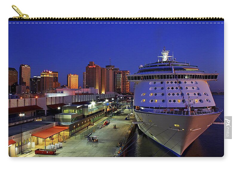 New Orleans Zip Pouch featuring the photograph New Orleans Skyline with the Voyager of the Seas by Jason Politte
