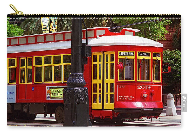 America Zip Pouch featuring the photograph New Orleans Trolley by Frank Romeo