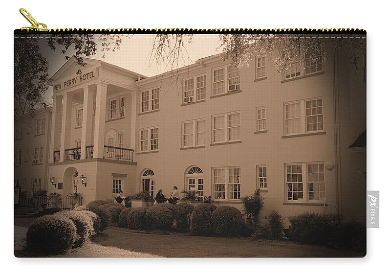 7006 Zip Pouch featuring the photograph New Perry Hotel in Sepia by Gordon Elwell