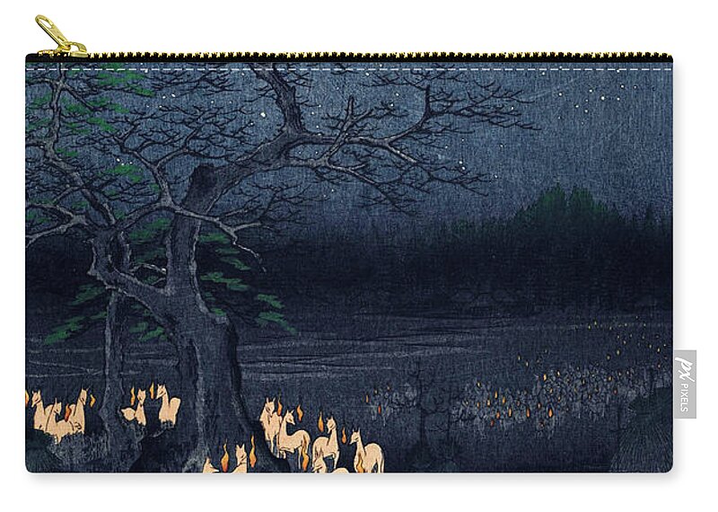 New Years Eve Carry-all Pouch featuring the digital art New Years Eve Foxfires at the Changing Tree by Georgia Fowler