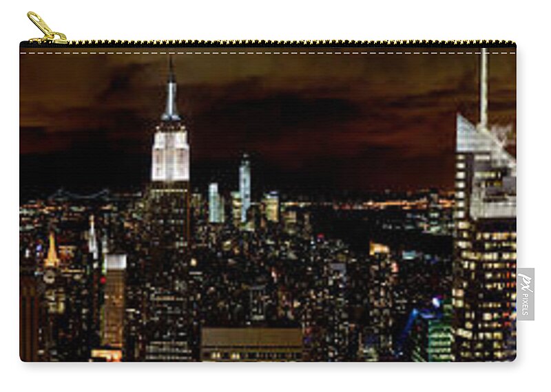 New York Skyline Zip Pouch featuring the photograph New York at night panorama by Gary Eason