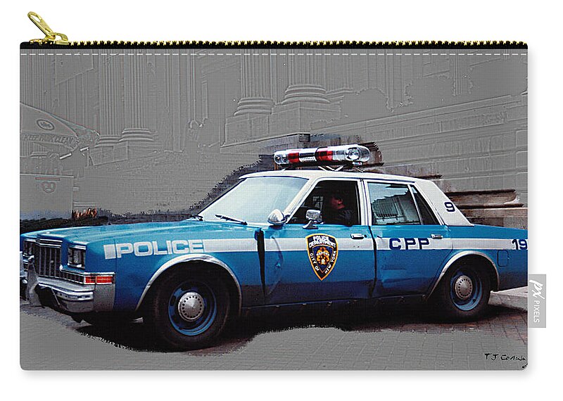 Car Zip Pouch featuring the photograph Vintage New York City Police Car 1980s by Tom Conway