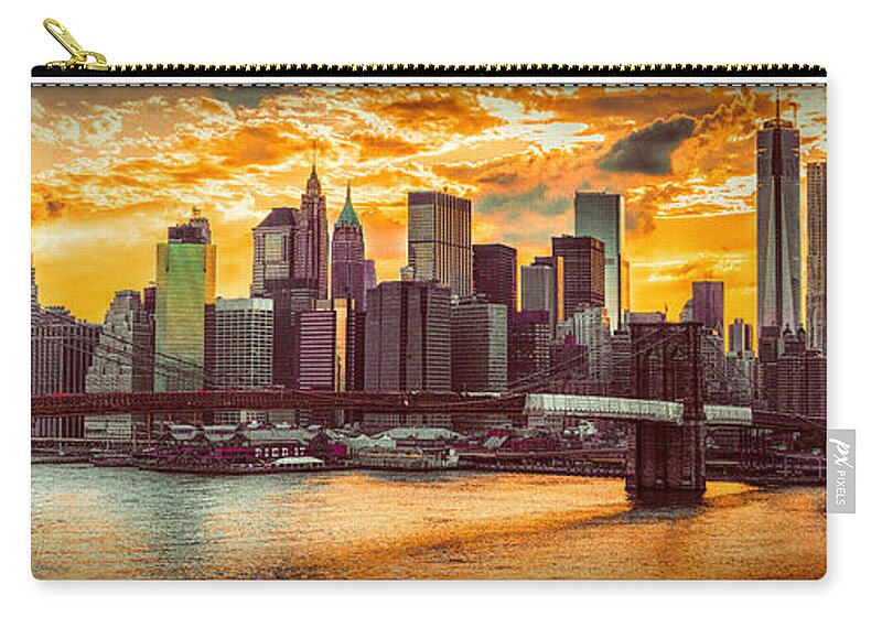 Brooklyn Bridge Zip Pouch featuring the photograph New York City Summer Panorama by Chris Lord