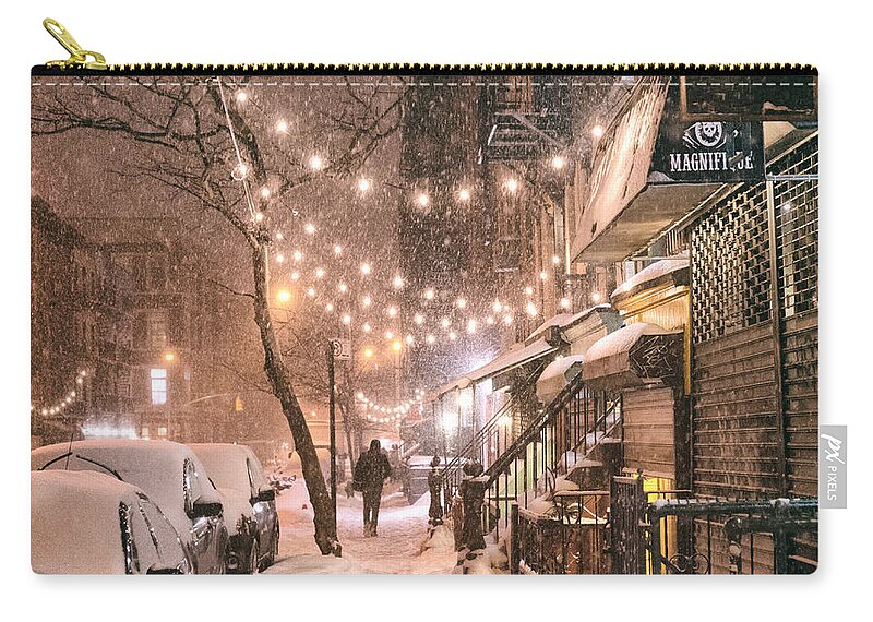 Nyc Zip Pouch featuring the photograph New York City - Winter Snow Scene - East Village by Vivienne Gucwa