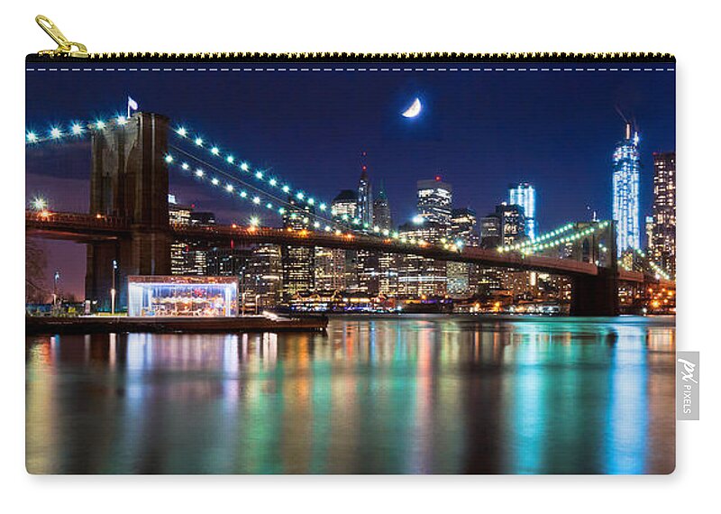 America Zip Pouch featuring the photograph New York Skyline at the Magic Hour Panorama by Mitchell R Grosky
