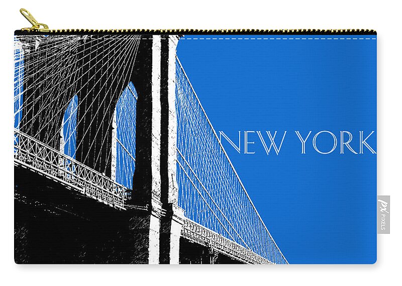 Architecture Zip Pouch featuring the digital art New York Skyline Brooklyn Bridge - Blue by DB Artist