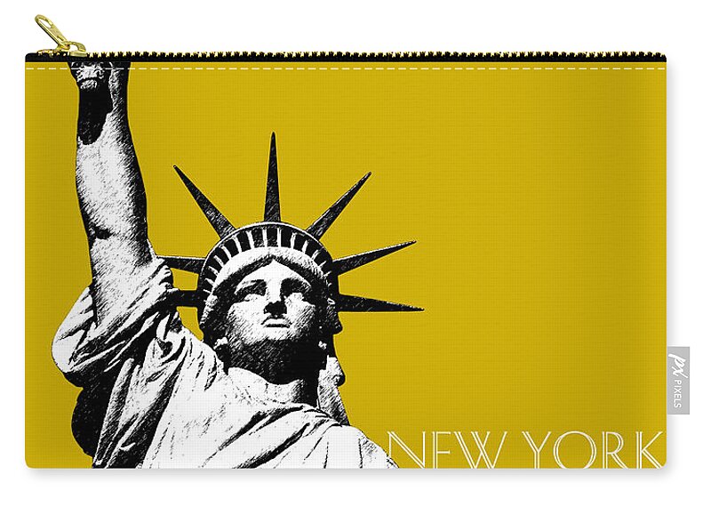 Architecture Carry-all Pouch featuring the digital art New York Skyline Statue of Liberty - Gold by DB Artist