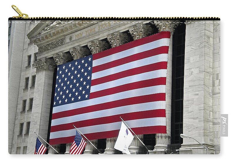 American Flag Zip Pouch featuring the photograph New York Stock Exchange by Joan Reese