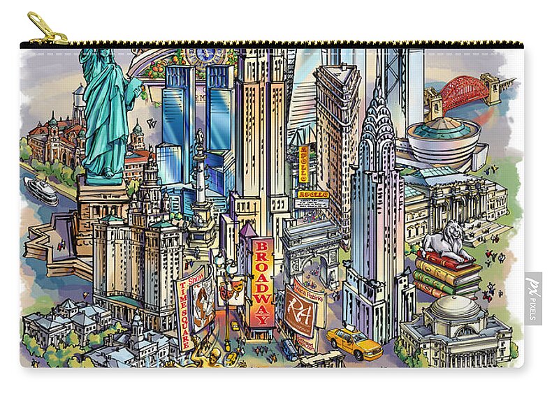 New York City Carry-all Pouch featuring the painting New York Theme 1 by Maria Rabinky