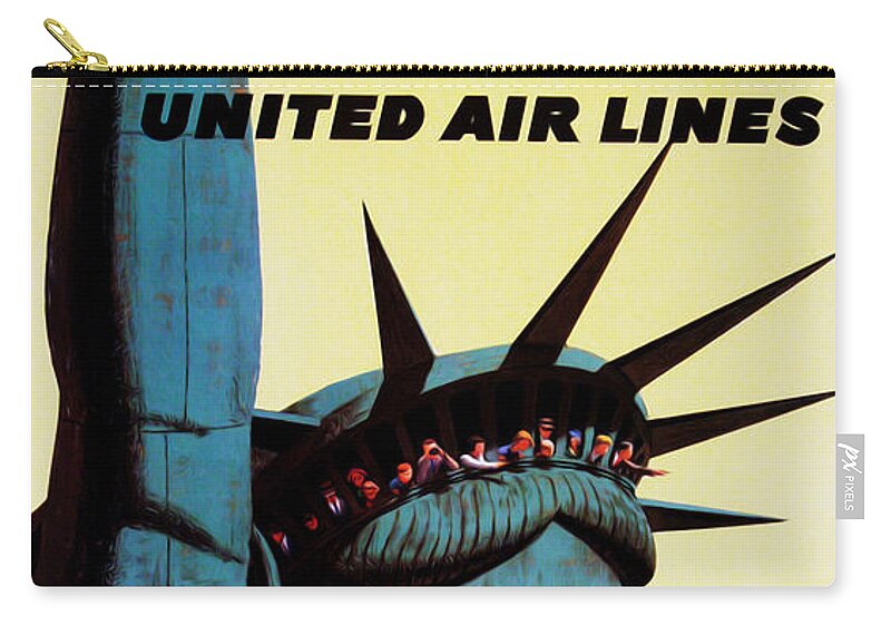 New York Zip Pouch featuring the photograph New York United Airlines by Mark Rogan