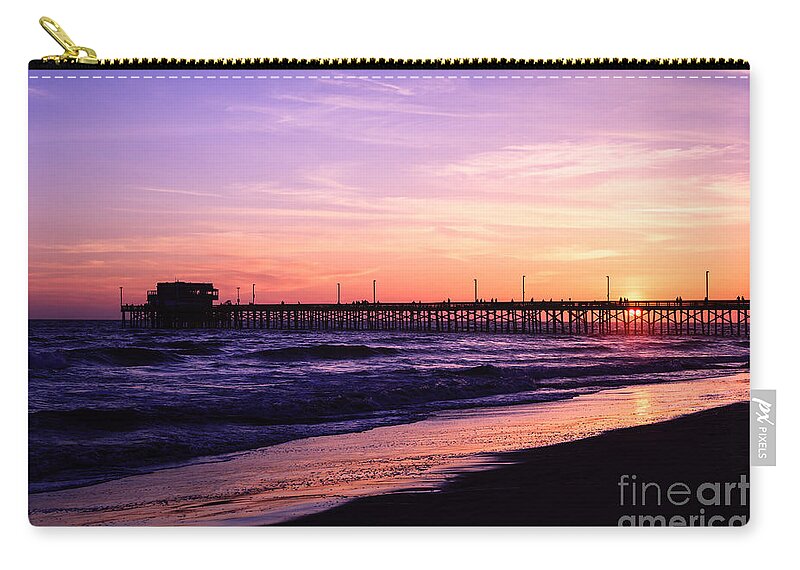 America Zip Pouch featuring the photograph Newport Beach Pier Sunset in Orange County California by Paul Velgos