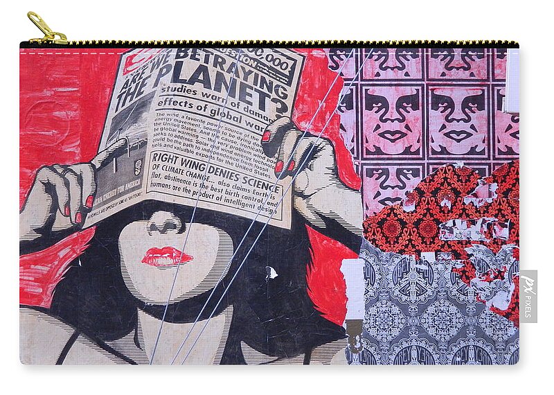 Wall Art Zip Pouch featuring the photograph Shepard Fairey Graffiti Andre the Giant And His Posse Wall Mural by Kathy Barney