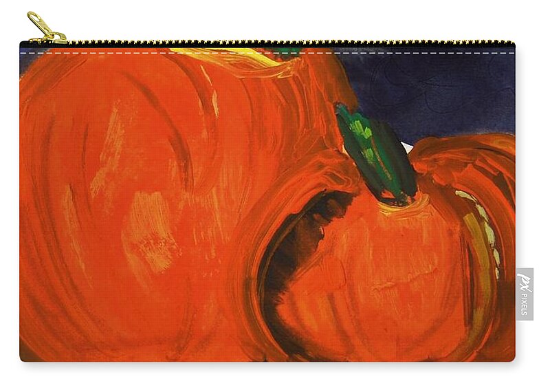 Pumpkins Zip Pouch featuring the painting Night Pumpkins by Mary Carol Williams