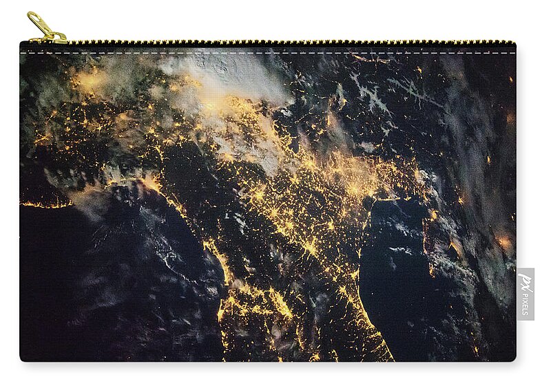 Photography Zip Pouch featuring the photograph Night Time Satellite Image Of Genoa by Panoramic Images