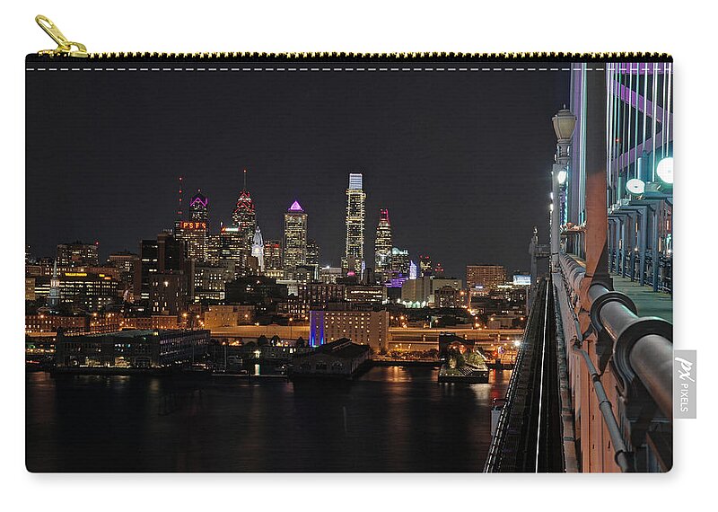 Philadelphia Zip Pouch featuring the photograph Nighttime Philly from the Ben Franklin by Jennifer Ancker