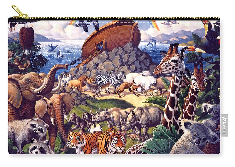Biblical Zip Pouch featuring the painting Noah's Ark by Mia Tavonatti