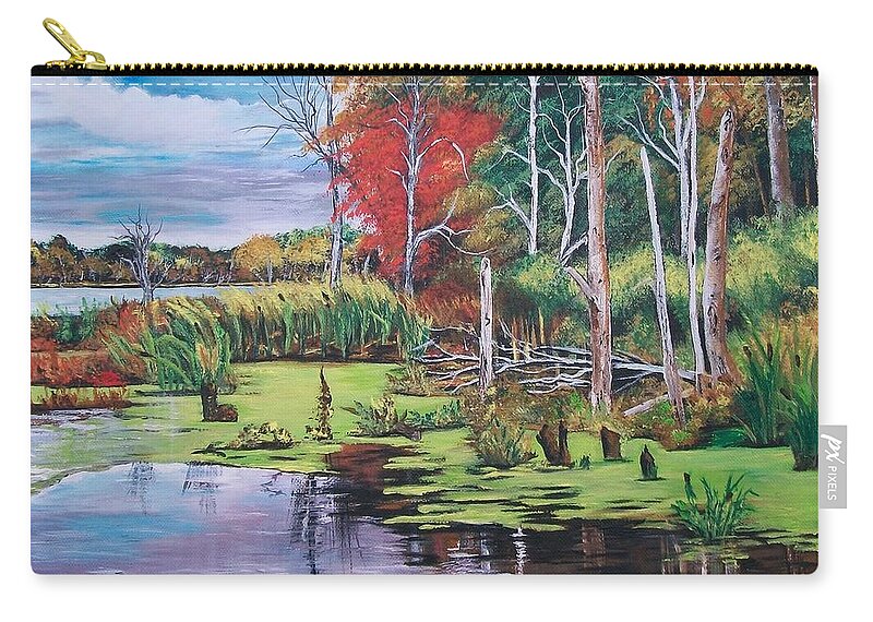 Sedge Zip Pouch featuring the painting Norman Lake by Sharon Duguay