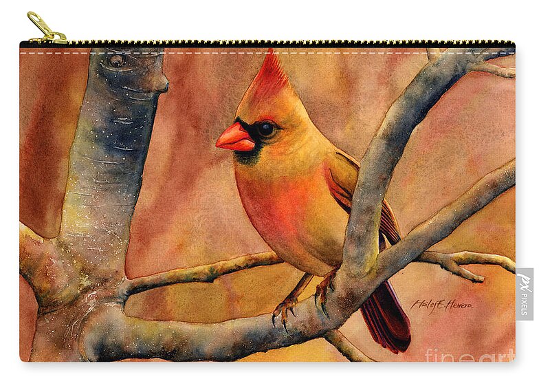 Cardinal Zip Pouch featuring the painting Northern Cardinal II by Hailey E Herrera
