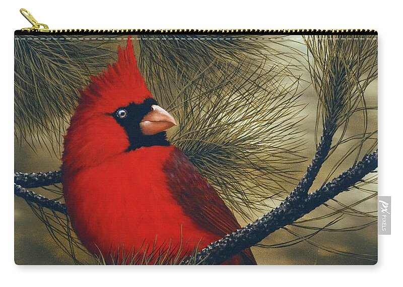 Animals Zip Pouch featuring the painting Northern Cardinal by Rick Bainbridge