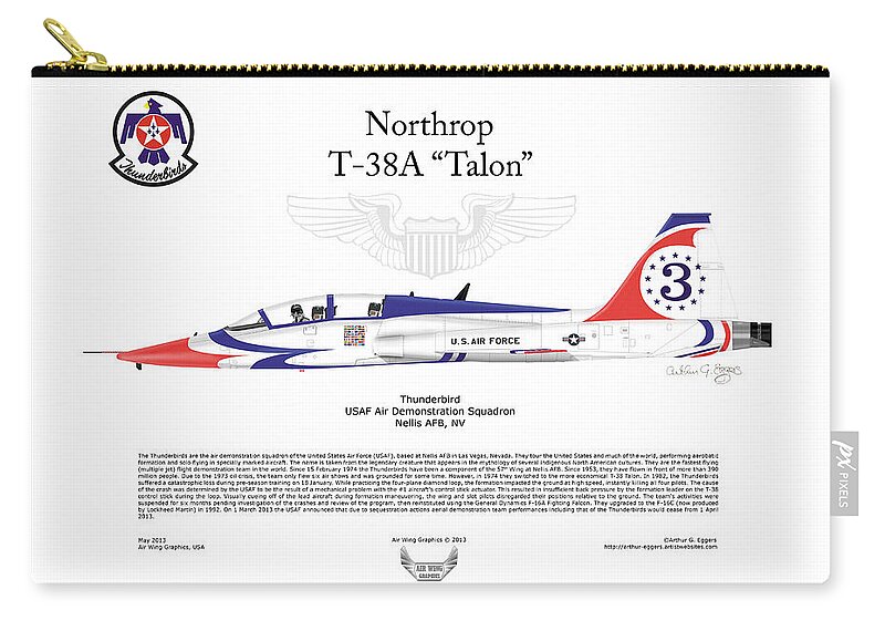 Northrop Zip Pouch featuring the digital art Northrop T-38A Talon Thunderbird 3 by Arthur Eggers