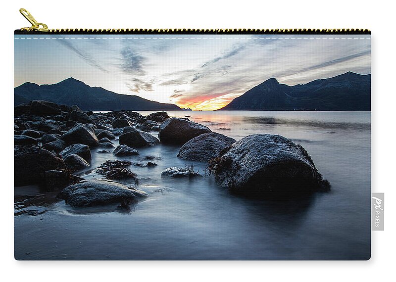 Tranquility Zip Pouch featuring the photograph Norway Beach Sunset by Jordanwhipps1987