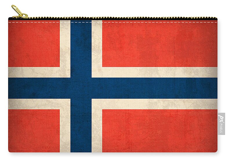Norway Flag Distressed Vintage Finish Norwegian Oslo Scandinavian Europe Country Nation Carry-all Pouch featuring the mixed media Norway Flag Distressed Vintage Finish by Design Turnpike