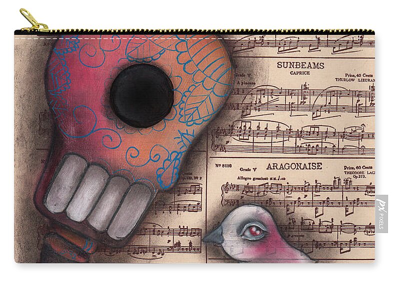 Day Of The Dead Zip Pouch featuring the painting Not really Alone by Abril Andrade
