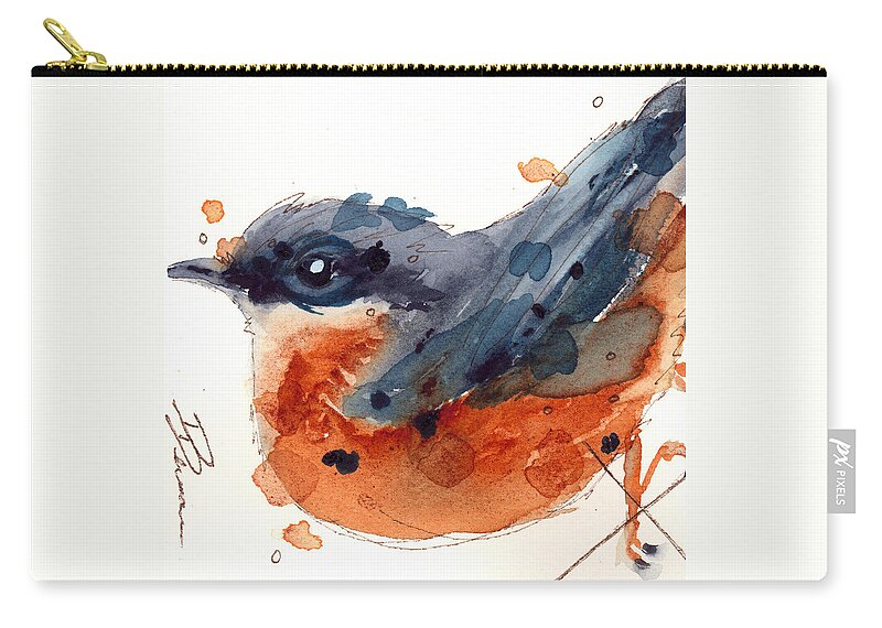 Nuthatch Watercolor Zip Pouch featuring the painting November Nuthatch by Dawn Derman