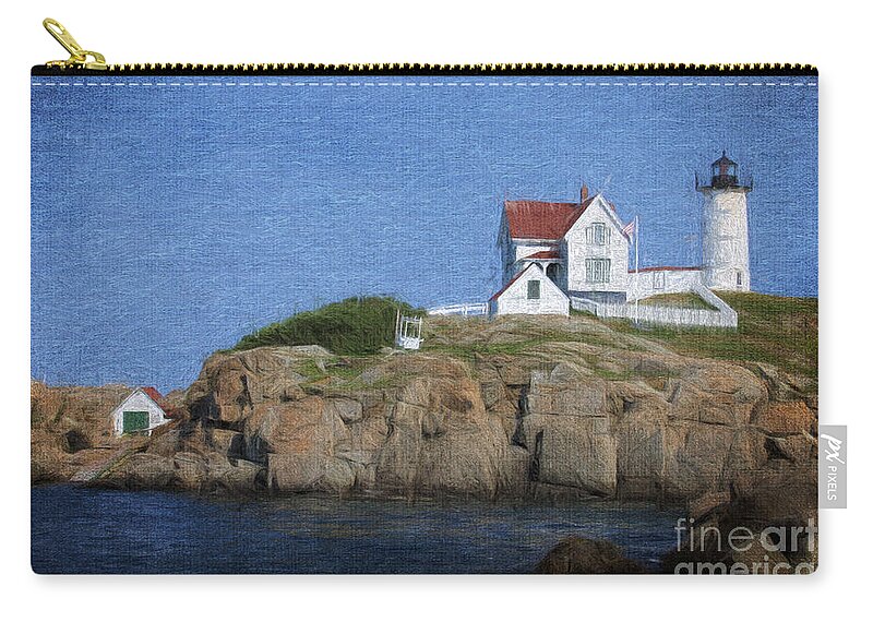 Nubble Zip Pouch featuring the digital art Nubble Lighthouse by Jayne Carney