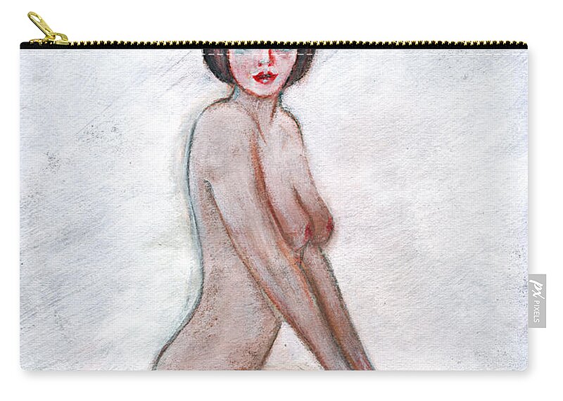 Girl Zip Pouch featuring the painting Nude in the white room by Tom Conway