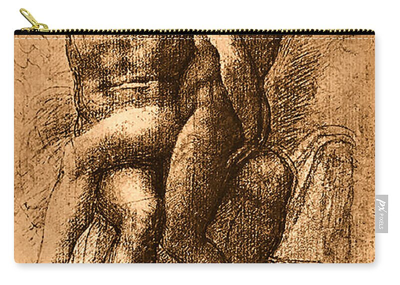 Nude Study Number One Carry-all Pouch featuring the painting Nude Study Number One by Michelangelo Buonarroti